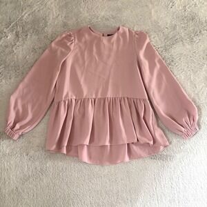 Tuckernuck Pomander Place Carlota Peplum Blouse‎ Long Sleeve Mauve Pink Women XS
